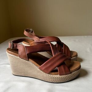 Igi&Co Italian Leather Wedge Sandals Brown Strappy Slingback Size 37 (US 6.5)